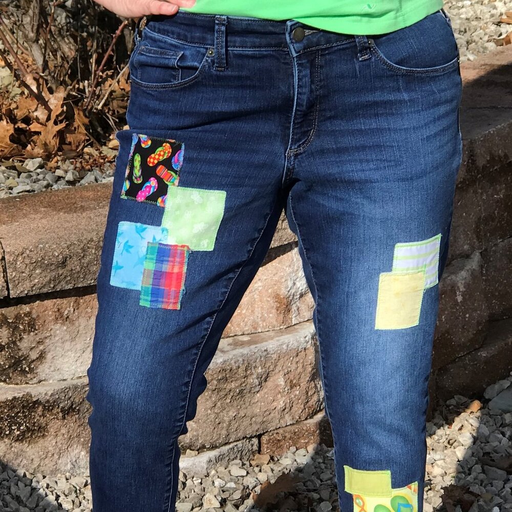 Upcycled Patchwork Denim Capri Pants: Boho Summer… - image 5